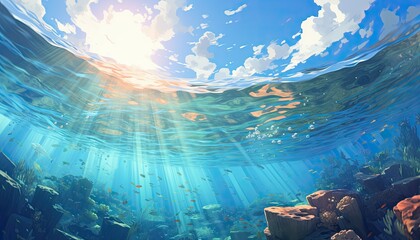 illustration View from underwater to clear sky