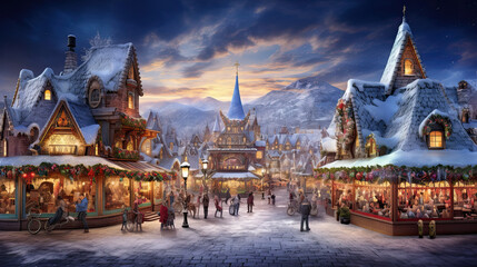 christmas market in winter city. winter street market