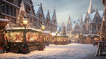 Obraz premium christmas market in winter city. winter street market