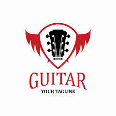 the music guitar logo is red and black which makes the logo even more elegant