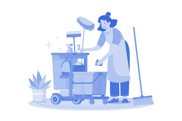Female Cleaning Worker With Cleaning Equipment