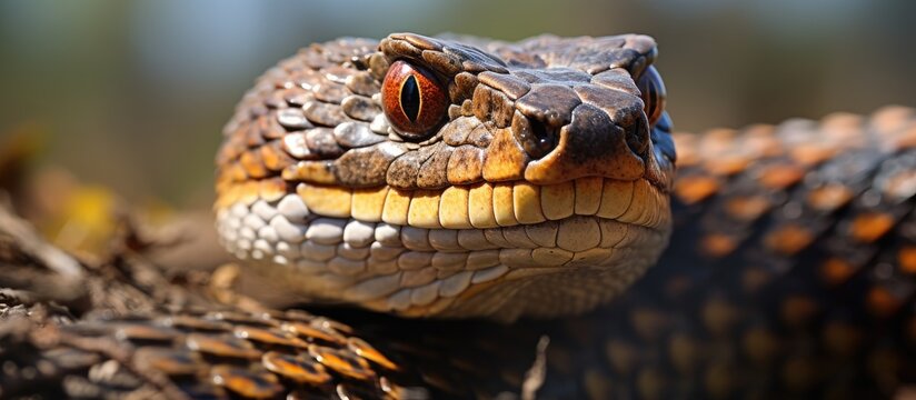 Close up photo of Western cottonmouth snake on road