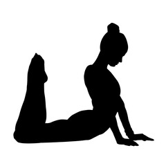 Silhouette of a woman doing aerobic move. Silhouette of a gym sporty person doing workout.