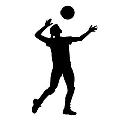 Fototapeta na wymiar Silhouette of a female volley athlete in action pose. Silhouette of a woman playing volley ball sport.
