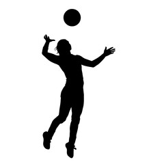 Silhouette of a female volley athlete in action pose. Silhouette of a woman playing volley ball sport.