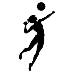Fototapeta na wymiar Silhouette of a female volley athlete in action pose. Silhouette of a woman playing volley ball sport.