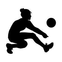 Silhouette of a female volley athlete in action pose. Silhouette of a woman playing volley ball sport.