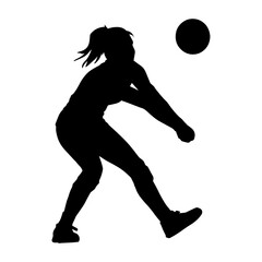 Silhouette of a female volley athlete in action pose. Silhouette of a woman playing volley ball sport.
