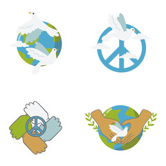 Hand Drawn World Peace Day. Flat Concept. Isolated Vector Set. 