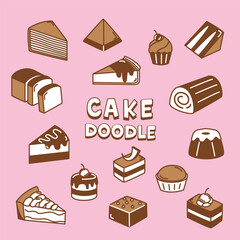 Doodle cake. Hand drawing vector illustration of cake menu.