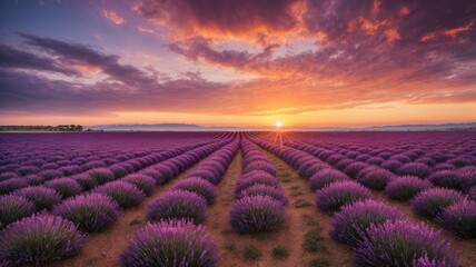 Sunset Over Lavender Fields: A Relaxing Retreat, generative AI