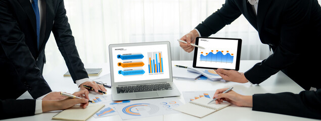 Business data dashboard analysis by computer software . Investment application display business...
