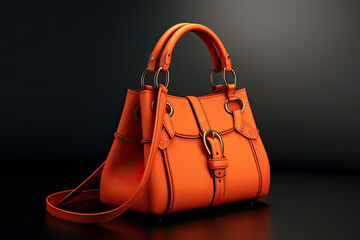 luxury orange women's handbags leather bag on dark background