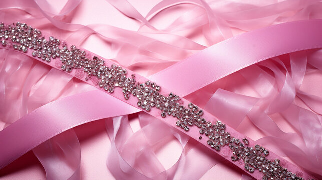pink ribbon on a satin background HD 8K wallpaper Stock Photographic Image 