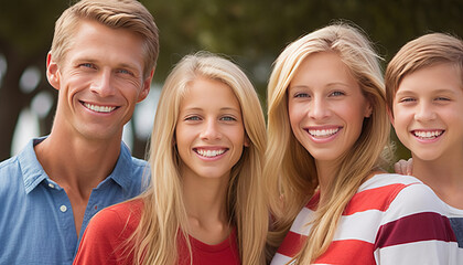 Obraz premium Joyful American family by flag. generative ai