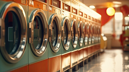 a row of washing machines at a laundry room