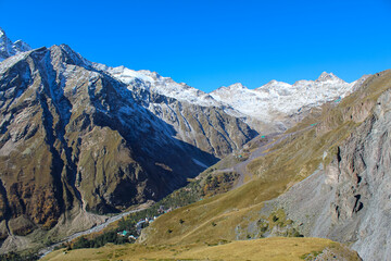 Granite rocks at the right with the strange shape at the Elbrus region, Russia