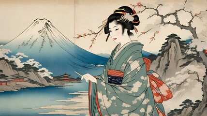 浮世絵、日本文化、イラスト素材｜Ukiyo-e. Japanese culture. illustration material. Generative AI - obrazy, fototapety, plakaty