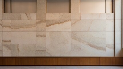 interior of a house, marble board panel pattern with brown acoustic panels, interior acoustics, diffused window light, modern architecture