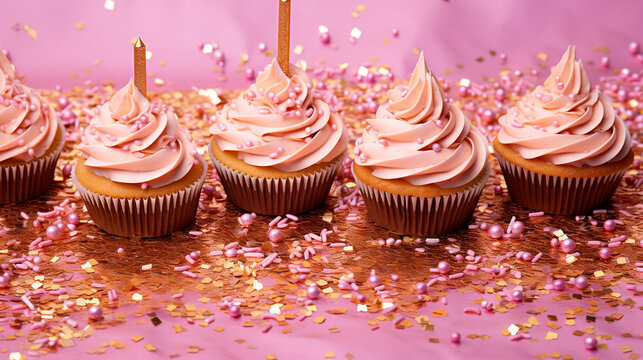 birthday cupcake with candle HD 8K wallpaper Stock Photographic Image 