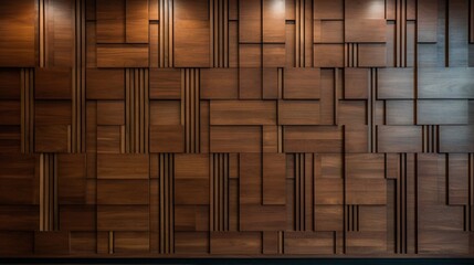 Wooden board panel pattern with brown acoustic panels, diffused window light, modern architecture, interior acoustics, background