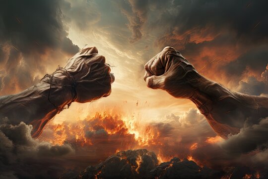 Two Fists Hitting Each Other, A Symbolic Gesture of Conflict and Tenacity