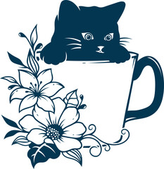 Aesthetic Floral Cat Tattoo Illustration
