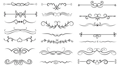 Page Divider And Design Elements. Set of Various Simple Black Divider Design, Assorted Divider Collection Template Vector. Collection of floral dividers elements mega decoration for Calligraphy.