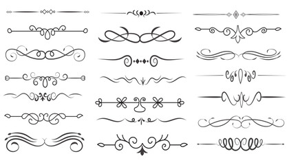 Page Divider And Design Elements. Set of Various Simple Black Divider Design, Assorted Divider Collection Template Vector. Collection of floral dividers elements mega decoration for Calligraphy.
