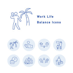 ワークライフバランス・働き方改革に関するアイコンイラスト（円形・カラー）のセット
