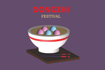 A bowl of warm glutinous rice balls. dongzhi festival concept. 3D vector icon. Vector colorful illustration.
