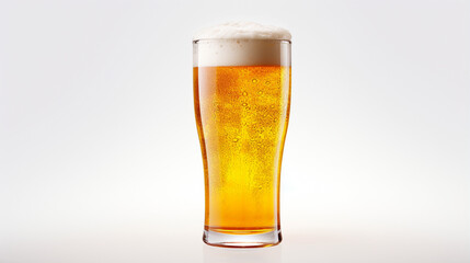 Lager Beer with white background and warm light for product presentation in front view. Created using generative AI.