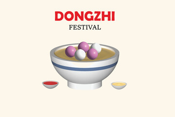 A bowl of warm glutinous rice balls. dongzhi festival concept. 3D vector icon. Vector colorful illustration.