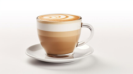 Latte coffe with white background and spotlight for advertise and presentation in front view. Created using generative AI.