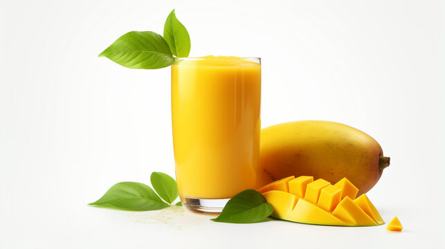 Mango smoothie with white background and spotlight for advertise and presentation in front view. Created using generative AI.