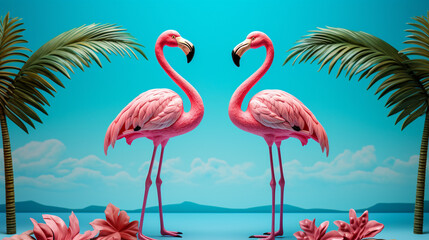 Naklejka premium flamingos in the water HD 8K wallpaper Stock Photographic Image 