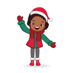 Happy Kid African American girl wearing in winter coustume