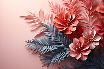 Paper leaves with a watercolor effect, creating a soft and artistic interpretation of tropical foliage, Generative AI