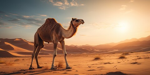 camel is walking in desert, generative AI