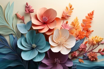 Paper leaves with a watercolor effect, creating a soft and artistic interpretation of tropical foliage, Generative AI