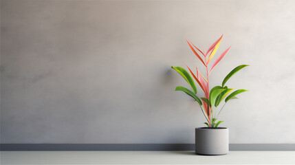 plain wall interior with plant or flower in pot on the edge of the wall