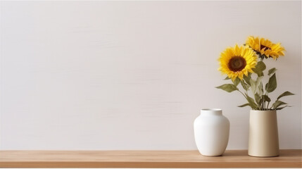 still life with sunflowers and vase on the wall