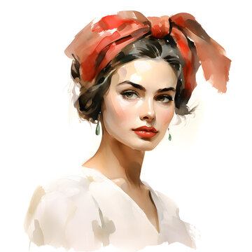 Water color illustration of beautiful Italian woman