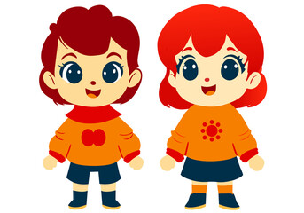 Fototapeta premium cute little girl with red hair and blue eyes in warm clothes winter. Vector illustration.