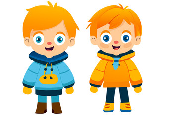 Cute little boy in warm clothes winter. Vector illustration of Cozy winter clothes and other stuff.