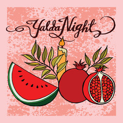 Fototapeta premium Happy yalda night hand drawn illustration vector, isolated background