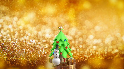 The Snowman and Christmas tree for celebrities or holiday concept 3d rendering..