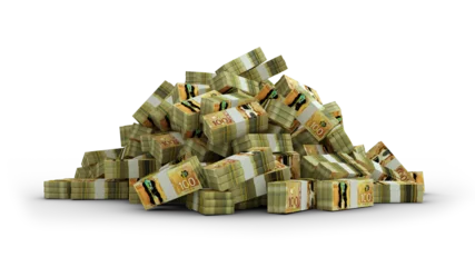 Foto op Plexiglas Big pile of bundles of 100 Canadian dollar notes isolated on transparent background. 3d rendering of stacks of cash, stacks, notes © RODWORKS