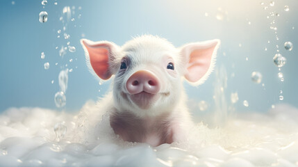お風呂に入る可愛い子豚 - obrazy, fototapety, plakaty
