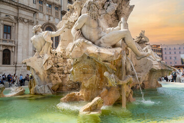 Piazza Navona square. Famous square with its fountains and statues in Rome, Italy